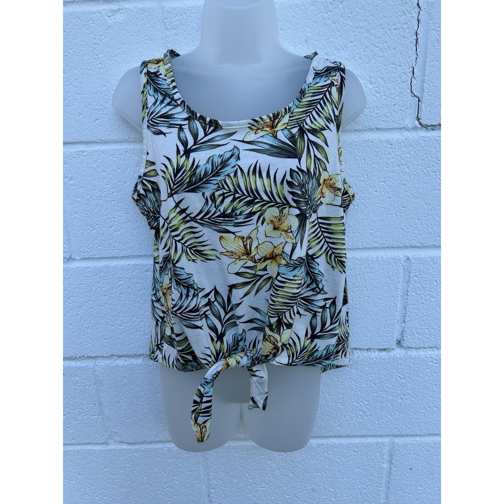 New York Laundry Tank Top XS Palm Print Green Blue White Travel Tie At Waist 4/6